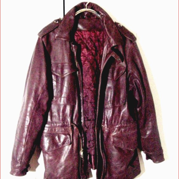 Vtg Brown Leather Pocket No Brand Hooded Coat Barn Stormer